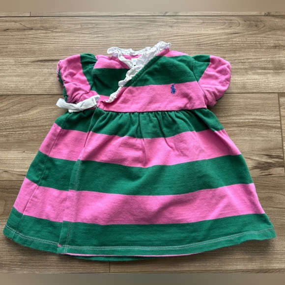 Ralph Lauren 6 Months Baby Girl Pink Stripe Wrap Dress - Picture 1 of 7